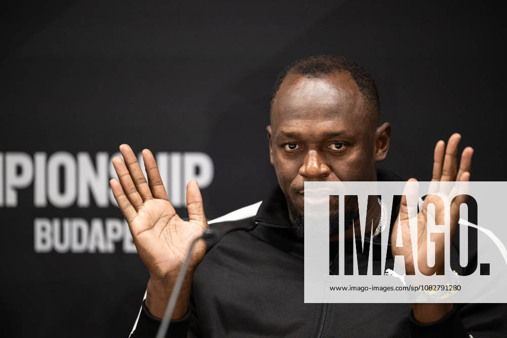 Usain Bolt at a press conference during a media day for the 2026 World Athletics Ultimate Championship on September 10, 2026 in Budapest. Photo by Joel Marklund. BILDBYRAN code JM JM0849 bbeng track and field athletics friidrett 2026 World Athletics Ultimate Championship Budapest 26 press conference