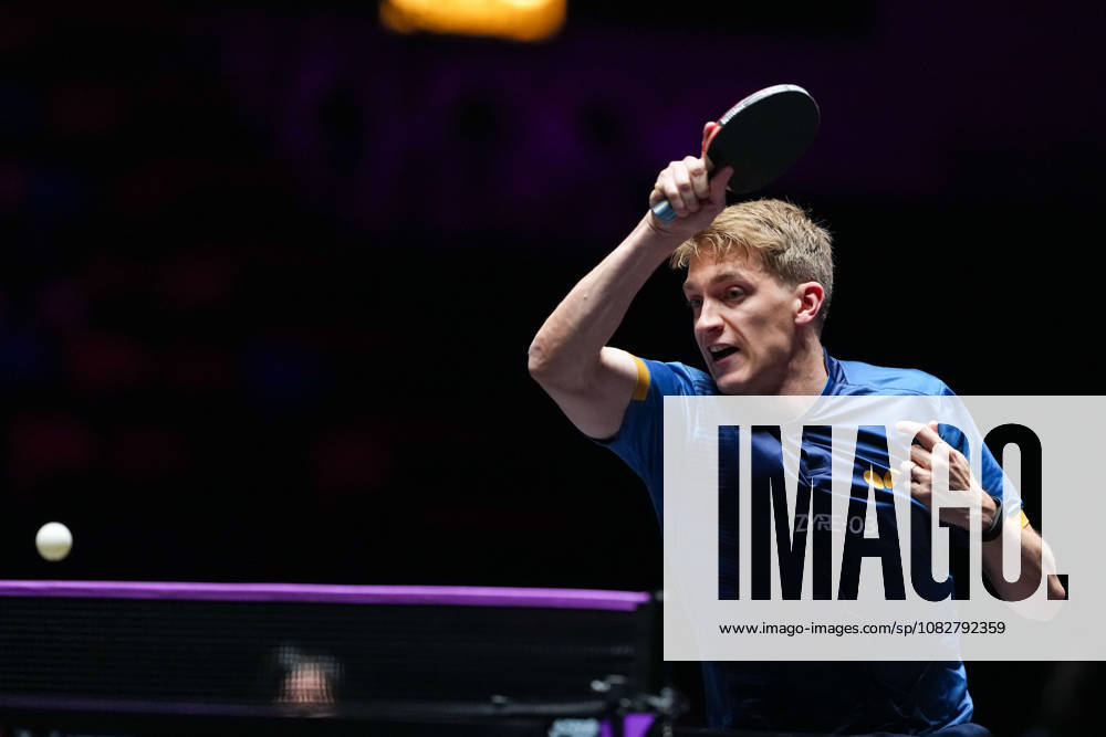 (260910) -- MACAO, Sept. 10, 2026 -- Anton Kallberg competes during the men s singles round of 16 match between Anton Kallberg of Sweden and Flavien Coton of France at the 2026 World Table tennis, Tischtennis (WTT) Champions Macao in Macao, south China, Sept. 10, 2026. ) (SP)CHINA-MACAO-TABLE TENNIS-WTT-MEN S SINGLES (CN) CheongxKamxKa