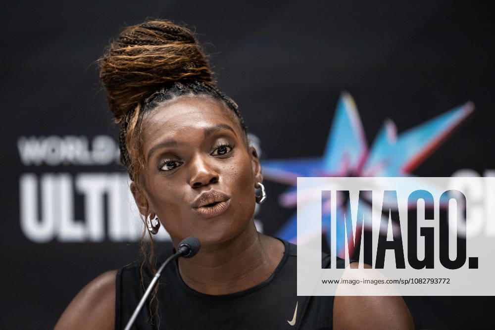 Dawn Harper Nelson at a press conference during Media Day for the 2026 World Athletics Ultimate Championship on September 10, 2026 in Budapest. Photo by Joel Marklund. BILDBYRAN code JM JM0849 bbeng track and field athletics 2026 World Athletics Ultimate Championship Budapest 26 press conference