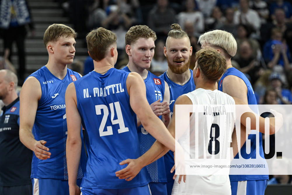LKS 20260910 From left, Miika Haapaniemi, Nooa Marttila, Fedor Ivanov, Joonas Jokela, Voitto Köykkä and Luka Marttila of Finland celebrating a point during men s volleyball European Championships Pool C match Finland vs Denmark in Tampere on September 10, 2026. - EMMI KORHONEN Tampere Finland cvzaVOD6Zjg