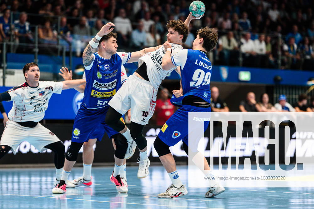 Jonas Josef, SG BBM Bietigheim, 10; Tillman Leu, ThSV Eisenach, 99; Justin Kurch, ThSV Eisenach, 52 GER; ThSV Eisenach vs. SG BBM Bietigheim, 1st Opel Handball Bundesliga, Handball, Matchday 4, 2026–2027 Season, 7:00 p.m., September 10, 2026 GER, ThSV Eisenach vs. SG BBM Bietigheim, 1st Opel Handball Bundesliga, Handball, Matchday 4, 2026–2027 season, 7:00 PM, September 10, 2026, Germany, Eisenach