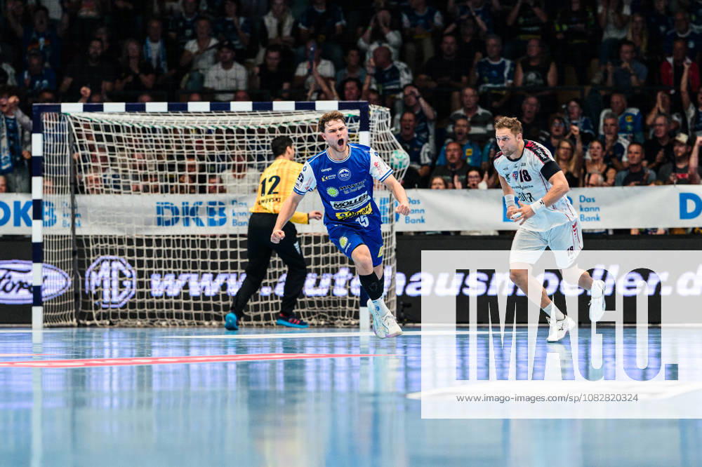 David More, ThSV Eisenach, 15 Celebrating the goal and the equalizer shortly before halftime, GER, ThSV Eisenach vs. SG BBM Bietigheim, 1 Opel Handball Bundesliga, Handball, Matchday 4, 2026–2027 season, 7:00 p.m., September 10, 2026 GER, ThSV Eisenach vs. SG BBM Bietigheim, 1st Opel Handball Bundesliga, Handball, Matchday 4, 2026–2027 season, 7:00 p.m., September 10, 2026, Eisenach