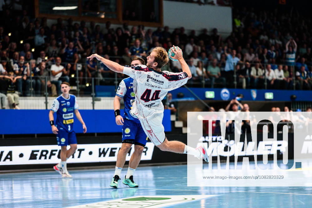 Mathias Rohde Larson, SG BBM Bietigheim, 44, completely unmarked in front of the Eisenach goal (GER), ThSV Eisenach vs. SG BBM Bietigheim, 1st Opel Handball Bundesliga, Handball, Matchday 4, 2026–2027 season, 7:00 p.m., September 10, 2026 GER, ThSV Eisenach vs. SG BBM Bietigheim, 1st Opel Handball Bundesliga, Handball, Matchday 4, 2026–2027 season, 7:00 p.m., September 10, 2026, Eisenach