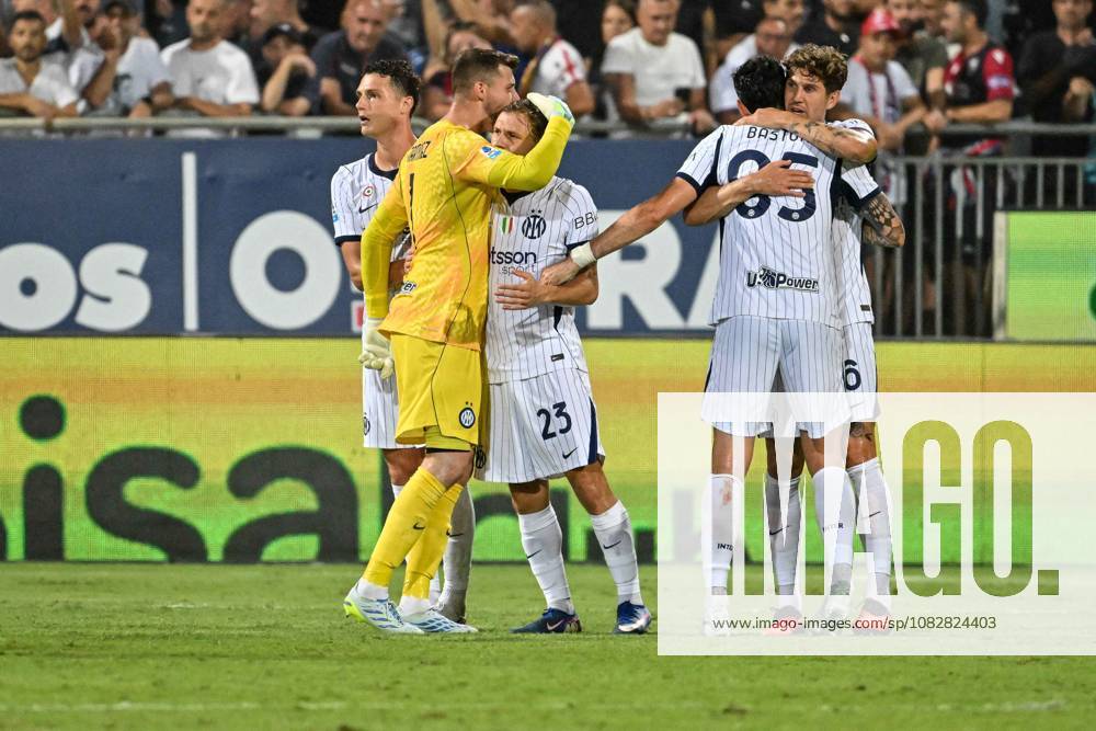 SOCCER - Serie A - Cagliari Calcio vs. Inter - FC Internazionale Photo by IPA ABACAPRESS.COM88349049 - Josep Martinez of Inter, Nicolo Barella of Inter, after the game, during the Cagliari Calcio vs. Inter - FC Internazionale Italian Serie A soccer match in Cagliari, Italy, on August 30, 2026 Cagliari Italy