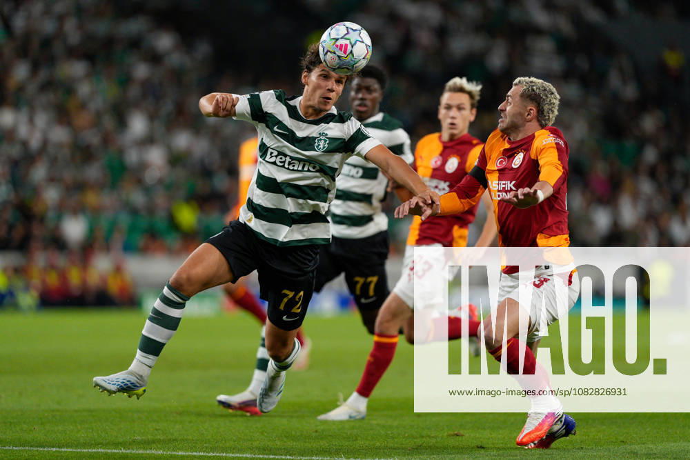 UEFA CHAMPIONS LEAGUE: SPORTING x GALATASARAY Eduardo Quaresma of Sporting CP (L) and Baris Alper Yilmaz of Galatasaray SK (R) in action during UEFA Champions League 2026 27 league phase matchday 1 between Sporting CP and Galatasaray SK at Estadio Jose Alvalade in Lisbon, Portugal. 09 09 2026 Lisbon Estadio Jose Alvalade Lisbon Portugal