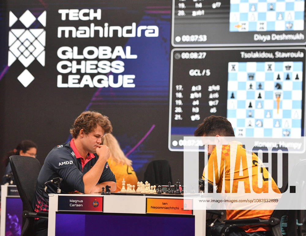 Global Chess League 2026 Magnus Carlsen of Norway, playing for Alpine APL Pipers, competes against Ian Nepomniachtchi of Russia, playing for Ganges Grandmasters, during Match 21 of the Global Chess League 2026 in Bengaluru, India, on September 10, 2026. Bengaluru Karnataka India