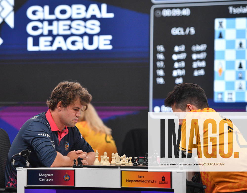 Global Chess League 2026 Magnus Carlsen of Norway, playing for Alpine APL Pipers, competes against Ian Nepomniachtchi of Russia, playing for Ganges Grandmasters, during Match 21 of the Global Chess League 2026 in Bengaluru, India, on September 10, 2026. Bengaluru Karnataka India