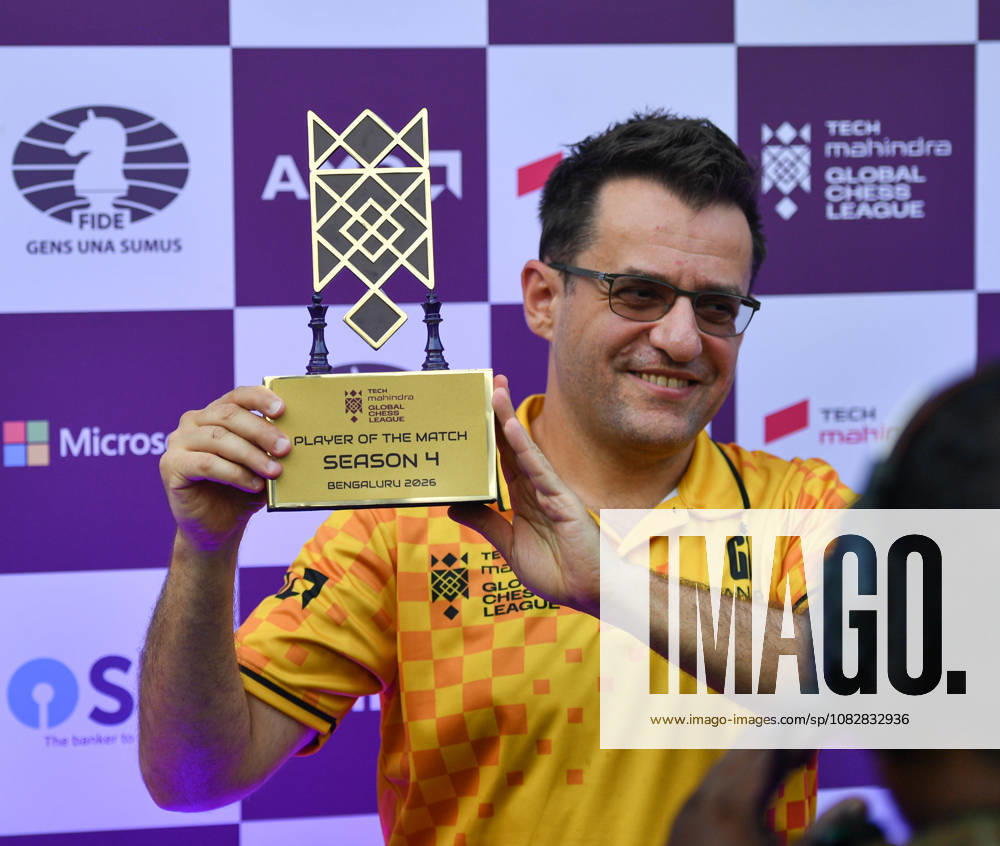Global Chess League 2026 Levon Aronian of Ganges Grandmasters poses with the Player of the Match trophy after his team s 12-4 win over Alpine APL Pipers during Match 21 of the Global Chess League 2026 in Bengaluru, India, on September 10, 2026. Bengaluru Karnataka India