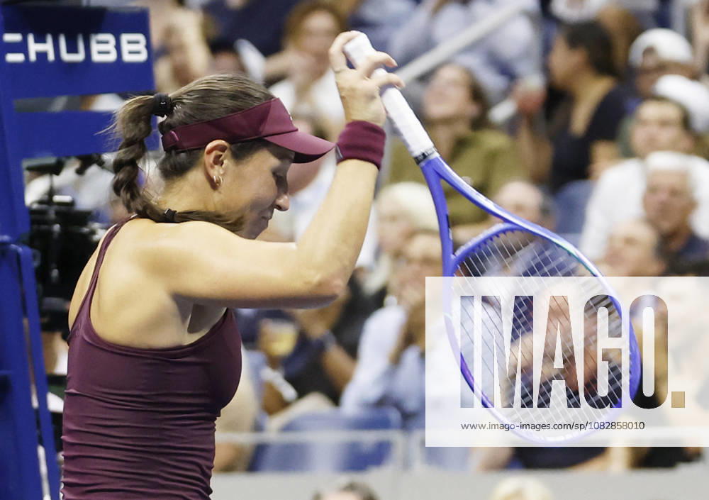 Jessica Pegula throws her racquet after losing a point to Aryna Sabalenka of Belarus in the second set in the Women s semifinals in Arthur Ashe Stadium at the 2026 US Open Tennis Championship at the USTA Billie Jean King National Tennis Center in New York City on Thursday, September 10, 2026. Sabalenka defeated Pegula in straight sets to advance to the finals. NYP20260910206 JOHNxANGELILLO