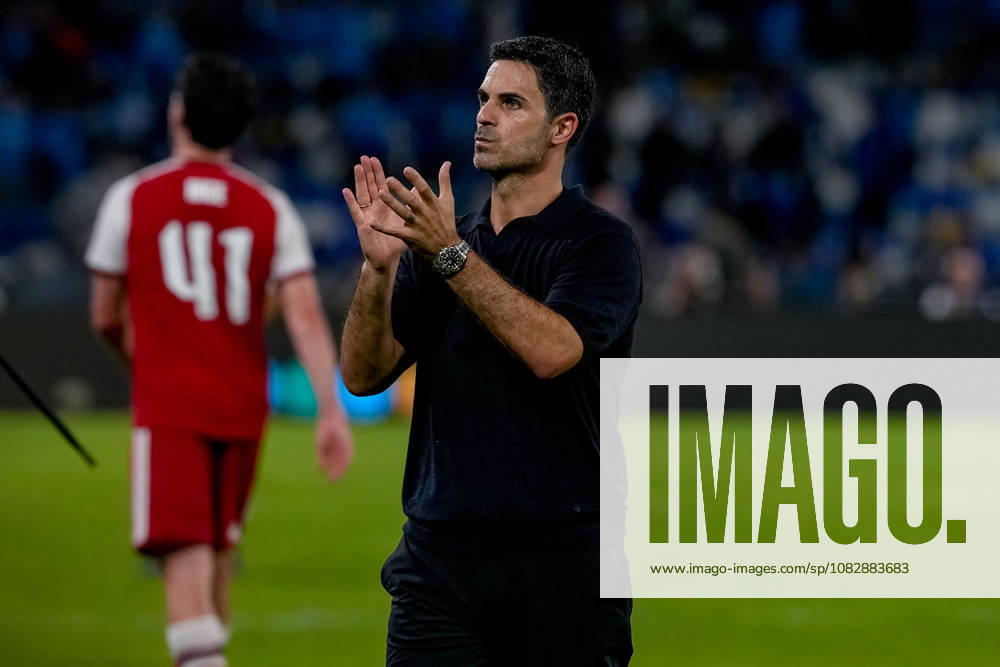 SSC Napoli v Arsenal FC - UEFA Champions League 2026 27 League Phase MD1 Head coach Mikel Arteta of Arsenal FC applauds fans at the end of the UEFA Champions League match between SSC Napoli and Arsenal FC at Diego Armando Maradona Stadium Naples Italy on 9 September 2026. Naples Campania Italy