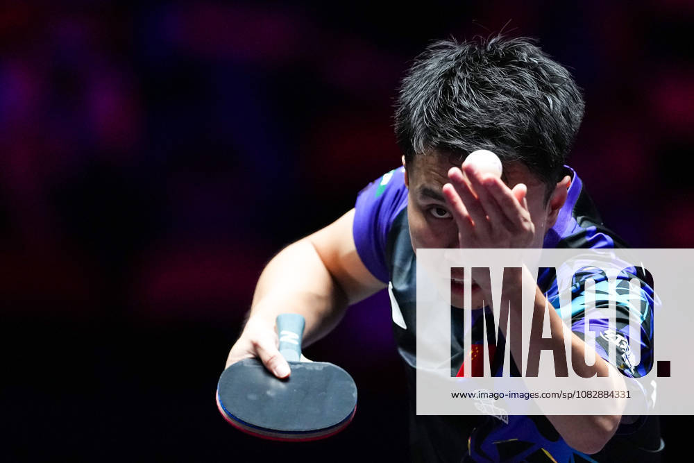 (260911) -- MACAO, Sept. 11, 2026 -- Zhou Qihao serves during the men s singles round of 16 match between Zhou Qihao of China and Kanak Jha of the United States at the 2026 World Table tennis, Tischtennis (WTT) Champions Macao in Macao, south China, Sept. 11, 2026. ) (SP)CHINA-MACAO-TABLE TENNIS-WTT-MEN S SINGLES (CN) CheongxKamxKa