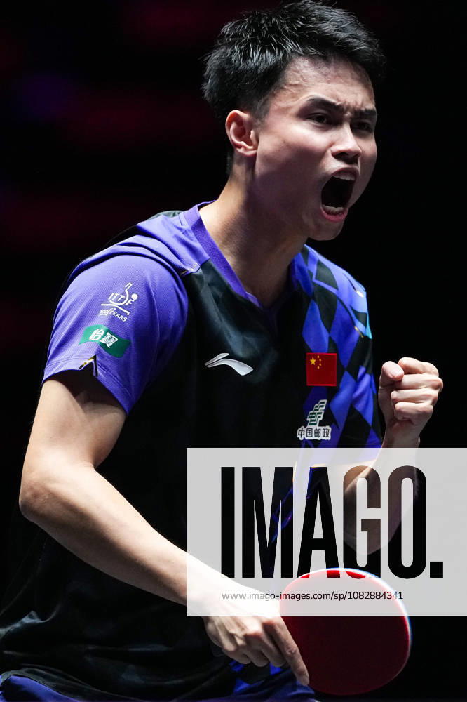 (260911) -- MACAO, Sept. 11, 2026 -- Zhou Qihao reacts during the men s singles round of 16 match between Zhou Qihao of China and Kanak Jha of the United States at the 2026 World Table tennis, Tischtennis (WTT) Champions Macao in Macao, south China, Sept. 11, 2026. ) (SP)CHINA-MACAO-TABLE TENNIS-WTT-MEN S SINGLES (CN) CheongxKamxKa