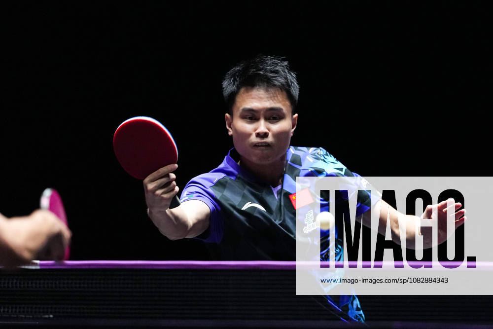 (260911) -- MACAO, Sept. 11, 2026 -- Zhou Qihao hits a return during the men s singles round of 16 match between Zhou Qihao of China and Kanak Jha of the United States at the 2026 World Table tennis, Tischtennis (WTT) Champions Macao in Macao, south China, Sept. 11, 2026. ) (SP)CHINA-MACAO-TABLE TENNIS-WTT-MEN S SINGLES (CN) CheongxKamxKa