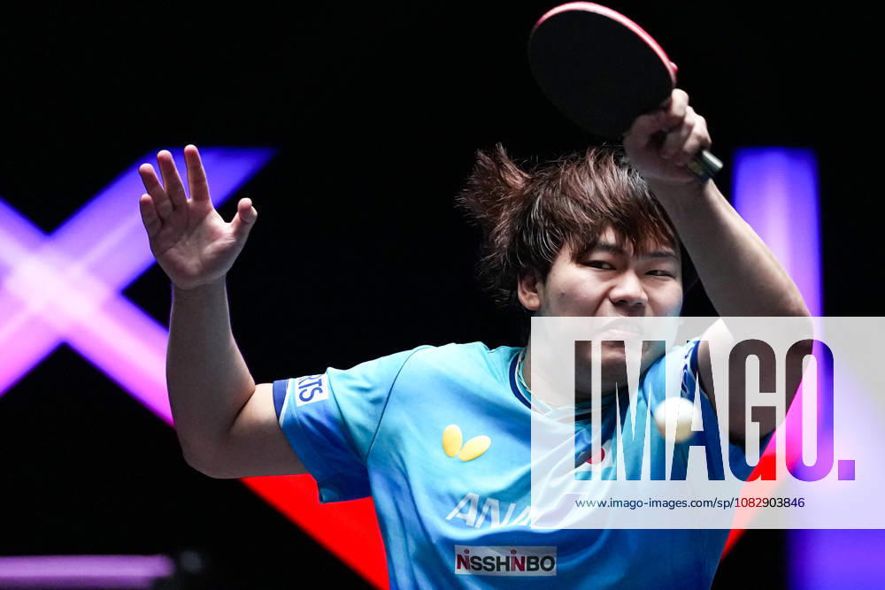 (260911) -- MACAO, Sept. 11, 2026 -- Matsushima Sora hits a return during the men s singles round of 16 match between Wong Chun Ting of China s Hong Kong and Matsushima Sora of Japan at the 2026 World Table tennis, Tischtennis (WTT) Champions Macao in Macao, south China, Sept. 11, 2026. ) (SP)CHINA-MACAO-TABLE TENNIS-WTT-MEN S SINGLES (CN) CheongxKamxKa