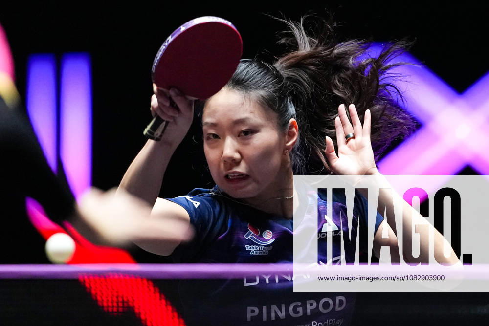 (260911) -- MACAO, Sept. 11, 2026 -- Lili Zhang hits a return during the women s singles round of 16 match between Dina Meshref of Egypt and Lili Zhang of the United States at the 2026 World Table tennis, Tischtennis (WTT) Champions Macao in Macao, south China, Sept. 11, 2026. ) (SP)CHINA-MACAO-TABLE TENNIS-WTT-WOMEN S SINGLES (CN) CheongxKamxKa