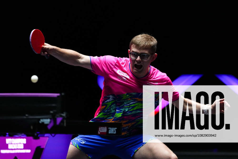 (260911) -- MACAO, Sept. 11, 2026 -- Alexis Lebrun hits a return during the men s singles round of 16 match between Alexis Lebrun of France and Benedikt Duda of Germany at the 2026 World Table tennis, Tischtennis (WTT) Champions Macao in Macao, south China, Sept. 11, 2026. ) (SP)CHINA-MACAO-TABLE TENNIS-WTT-MEN S SINGLES (CN) CheongxKamxKa