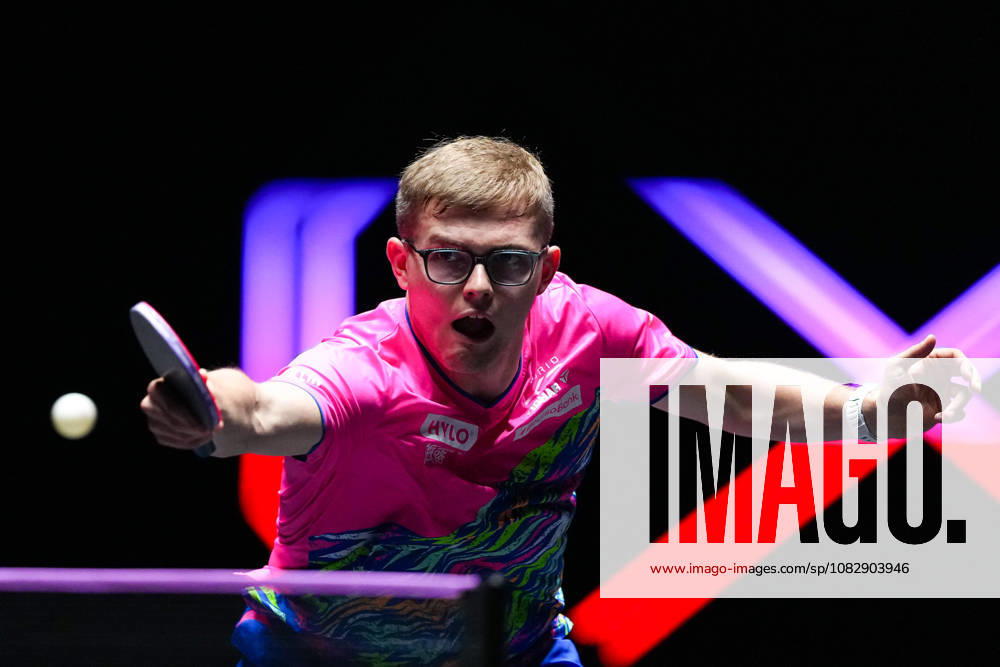 (260911) -- MACAO, Sept. 11, 2026 -- Alexis Lebrun hits a return during the men s singles round of 16 match between Alexis Lebrun of France and Benedikt Duda of Germany at the 2026 World Table tennis, Tischtennis (WTT) Champions Macao in Macao, south China, Sept. 11, 2026. ) (SP)CHINA-MACAO-TABLE TENNIS-WTT-MEN S SINGLES (CN) CheongxKamxKa