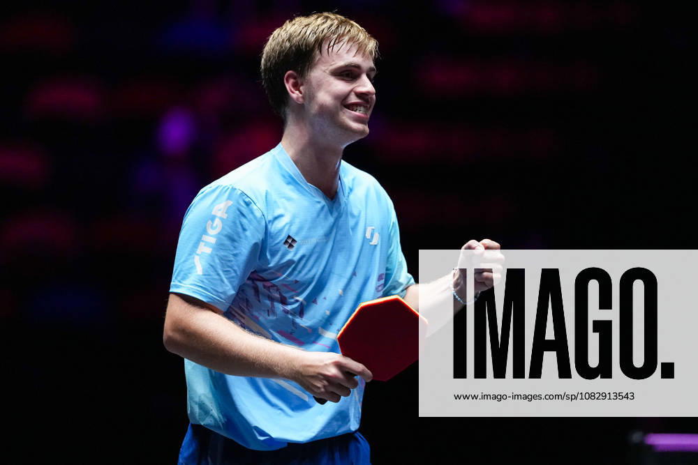 (260911) -- MACAO, Sept. 11, 2026 -- Truls Moregard celebrates after the men s singles round of 16 match between Togami Shunsuke of Japan and Truls Moregard of Sweden at the 2026 World Table tennis, Tischtennis (WTT) Champions Macao in Macao, south China, Sept. 11, 2026. ) (SP)CHINA-MACAO-TABLE TENNIS-WTT-MEN S SINGLES (CN) CheongxKamxKa