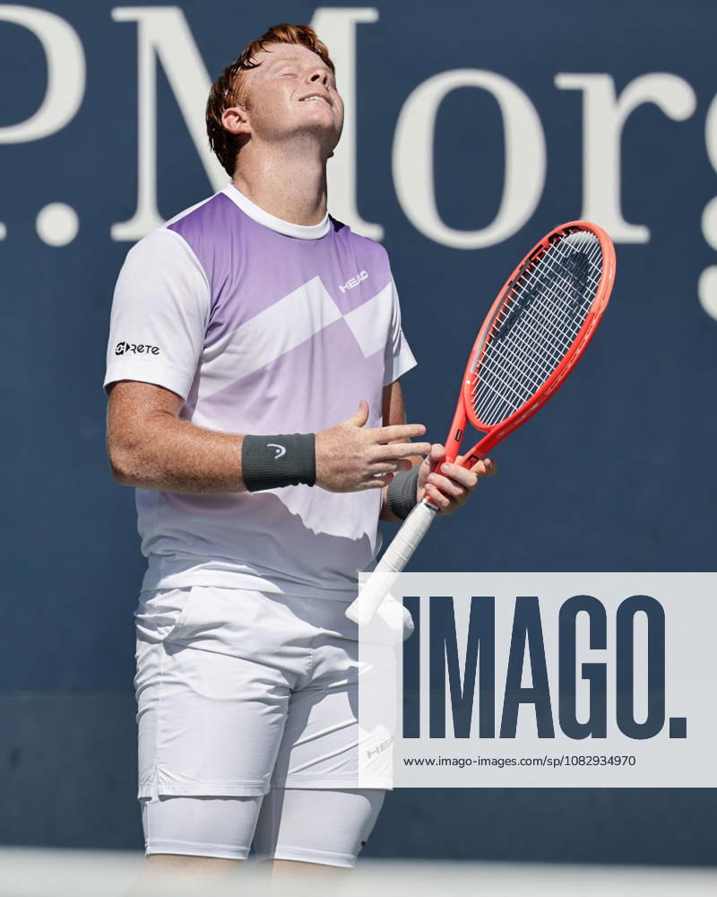 Jamie Mackenzie reacts with annoyance, disappointment, anger, frustration, and emotion; Boys Singles, Boys Singles Tennis, 2026 U.S. Open Grand Slam, Billie Jean King Tennis Center, New York, New York, USA