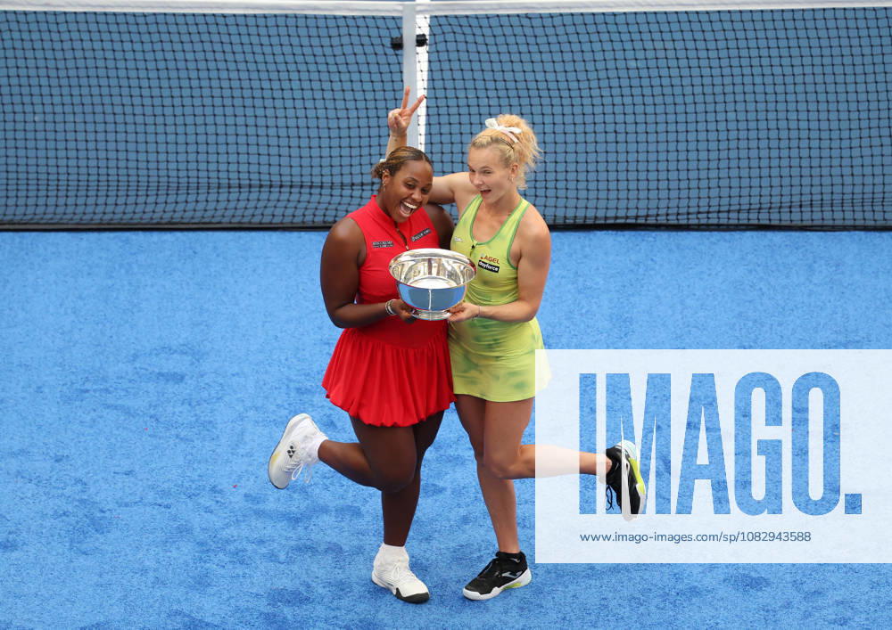 KATERINA SINIAKOVA of Czech Republic and TAYLOR TOWNSEND of USA with trophy after the match against A. Krueger and R. Montgomery of USA in the womenâ€⠢s double final of Grand Slam tournament US Open. New York, USA. Siniakova and Townsend won 5:7, 6:0, 6:2. Tennis: US Open - Siniakova And Townsend With Trophy - ZUMAc278 20260911_zsp_c278_009