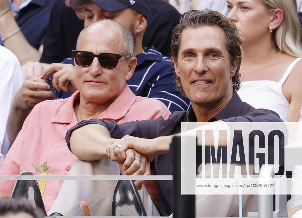 Matthew McConaughey and Woody Harrelson watch a Men s semifinals match between Alexander Zverev of Germany and Karen Khachano in Arthur Ashe Stadium at the 2026 US Open Tennis Championship at the USTA Billie Jean King National Tennis Center in New York City on Friday, September 11, 2026. NYP20260911822a JOHNxANGELILLO