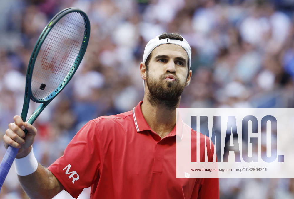 Karen Khachanov reacts after winning a point during a third set tiebreaker during his Men s semifinal against Alexander Zverev of Germany in Arthur Ashe Stadium at the 2026 US Open Tennis Championship at the USTA Billie Jean King National Tennis Center in New York City on Friday, September 11, 2026. NYP20260911837 JOHNxANGELILLO