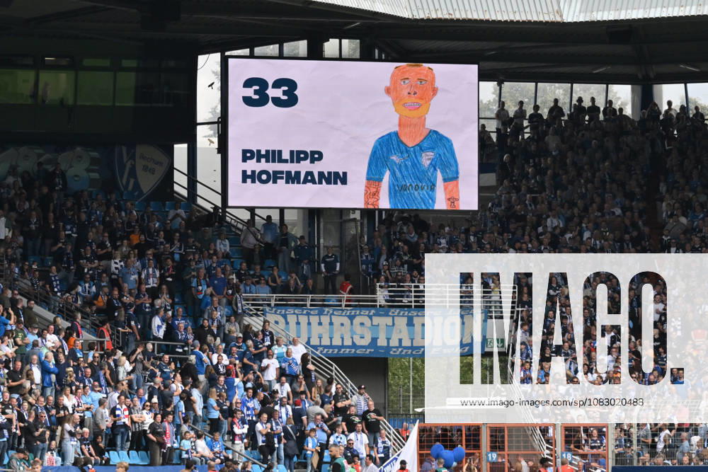 The Bochum lineup was presented with drawings by schoolchildren; shown here is Philipp Hofmann, VfL Bochum, September 12, 2026, Soccer, 2. Bundesliga, 2026–2027 season, Matchday 5, VfL Bochum vs. SpVgg Greuther Fürth. DFL regulations prohibit any use of photographs as image sequences and or quasi-video. Bochum, Vonovia Ruhrstadion, North Rhine-Westphalia, Germany Team2