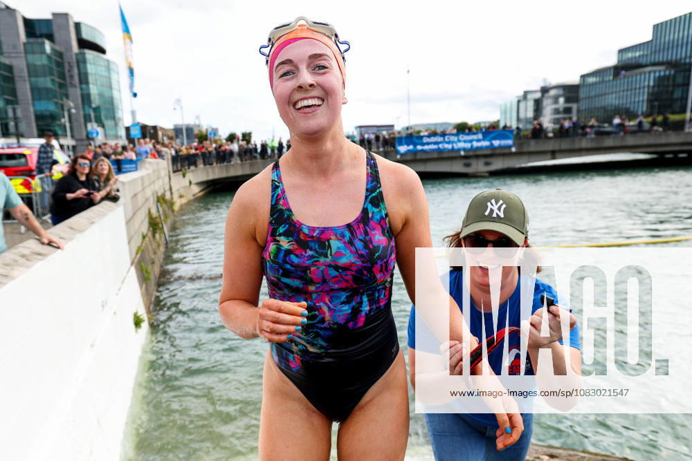 REPRO FREE *PRESS RELEASE NO REPRODUCTION FEE* 106th Dublin City Liffey Swim 2026, River Liffey, Dublin 12 9 2026 Sadhbh Byrne celebrates after winning the womens race Sadhbh Byrne celebrates after winning the womens race 12 9 2026
