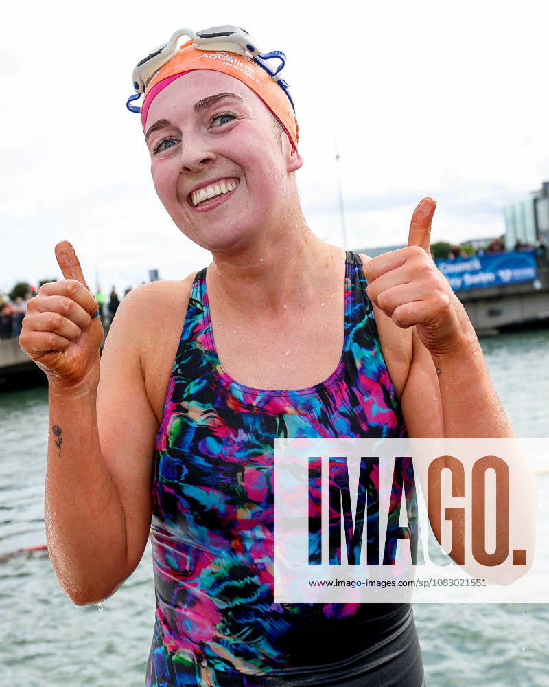 REPRO FREE *PRESS RELEASE NO REPRODUCTION FEE* 106th Dublin City Liffey Swim 2026, River Liffey, Dublin 12 9 2026 Sadhbh Byrne celebrates after winning the womens race Sadhbh Byrne celebrates after winning the womens race 12 9 2026