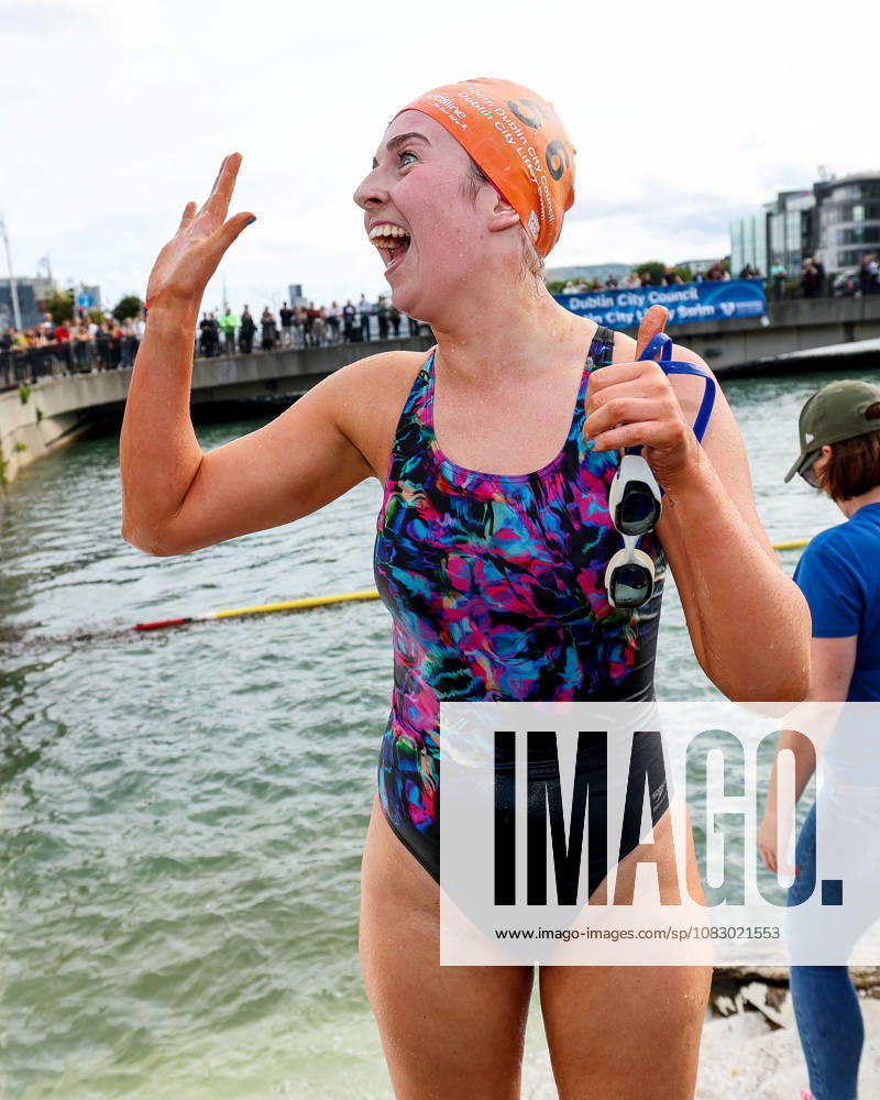 REPRO FREE *PRESS RELEASE NO REPRODUCTION FEE* 106th Dublin City Liffey Swim 2026, River Liffey, Dublin 12 9 2026 Sadhbh Byrne celebrates after winning the womens race Sadhbh Byrne celebrates after winning the womens race 12 9 2026