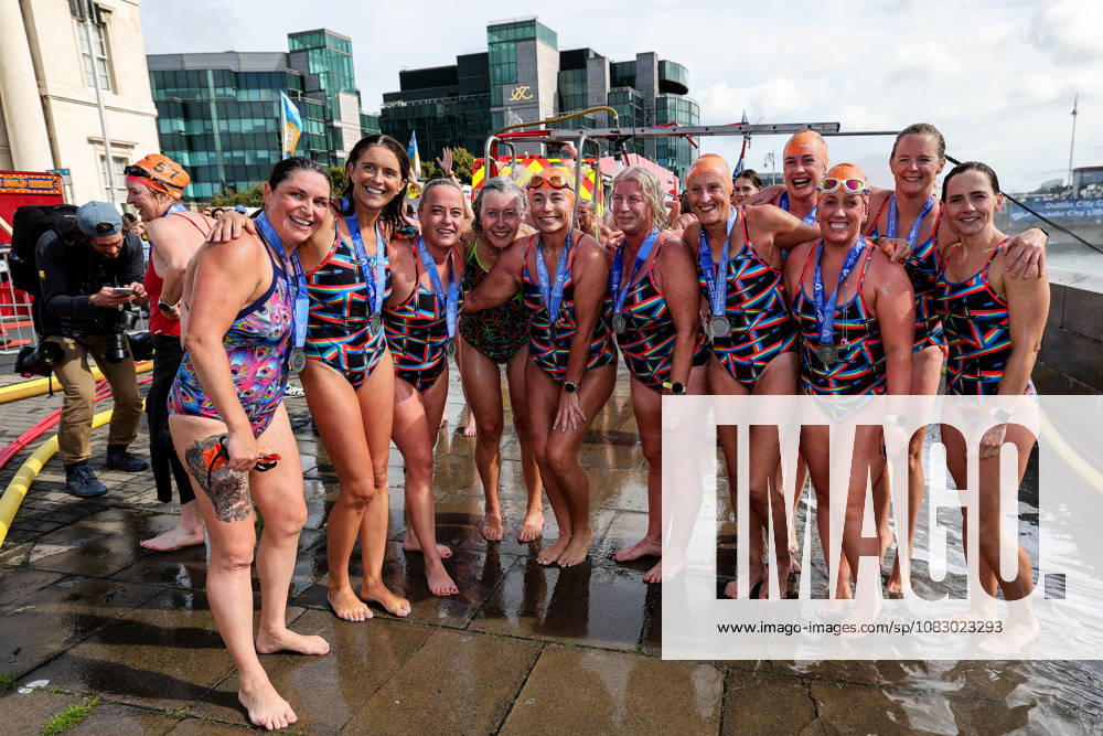 REPRO FREE *PRESS RELEASE NO REPRODUCTION FEE* 106th Dublin City Liffey Swim 2026, River Liffey, Dublin 12 9 2026 A view of competitors celebrating after the race A view of competitors celebrating after the race 12 9 2026
