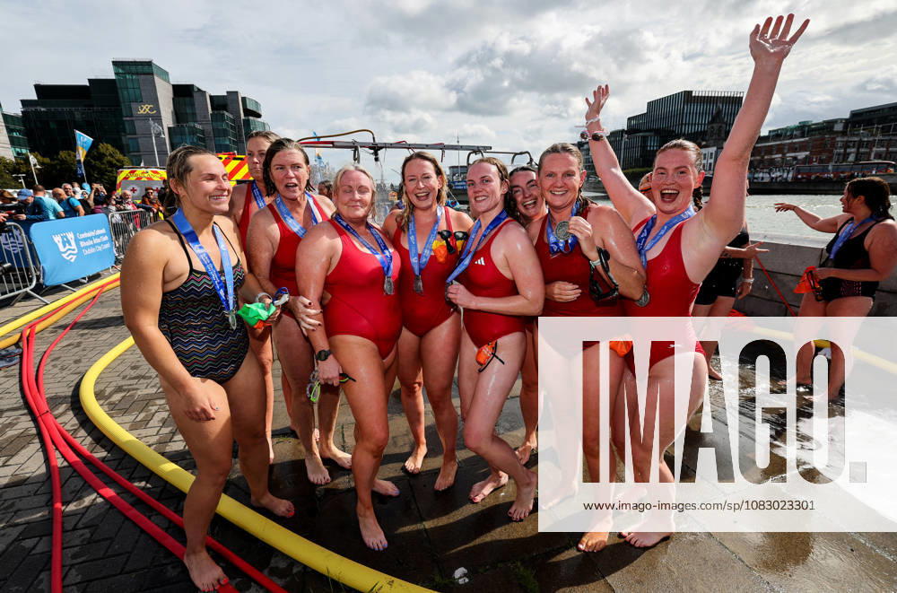 REPRO FREE *PRESS RELEASE NO REPRODUCTION FEE* 106th Dublin City Liffey Swim 2026, River Liffey, Dublin 12 9 2026 A view of competitors celebrating after the race A view of competitors celebrating after the race 12 9 2026