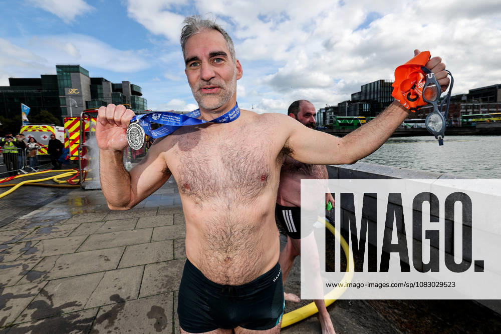 REPRO FREE *PRESS RELEASE NO REPRODUCTION FEE* 106th Dublin City Liffey Swim 2026, River Liffey, Dublin 12 9 2026 Jamie Carpenter celebrates after winning the mens race Jamie Carpenter celebrates after winning the mens race 12 9 2026
