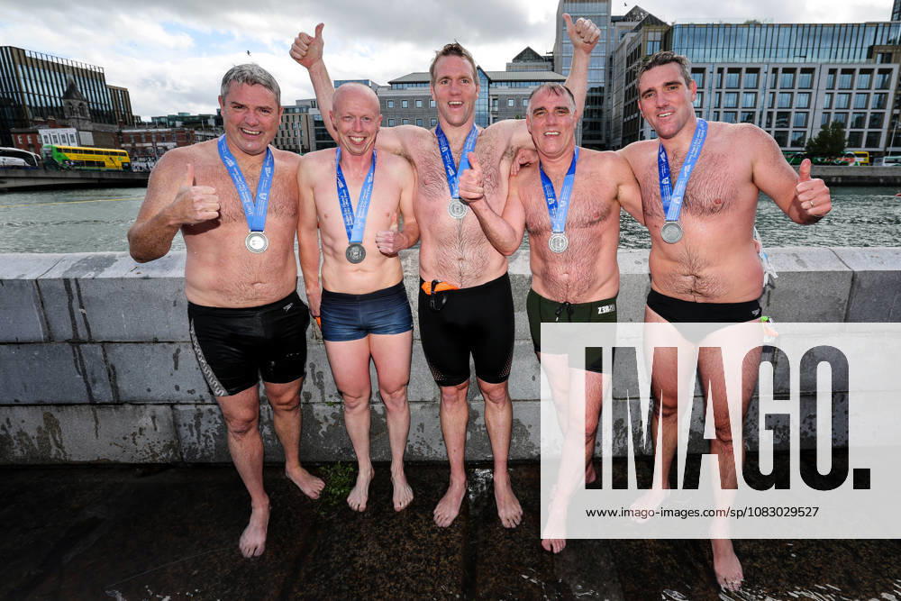 REPRO FREE *PRESS RELEASE NO REPRODUCTION FEE* 106th Dublin City Liffey Swim 2026, River Liffey, Dublin 12 9 2026 The Murphy brothers of Sandcove Swimming Club from Tyrone celebrate after the race The Murphy brothers of Sandcove Swimming Club from Tyrone celebrate after the race 12 9 2026