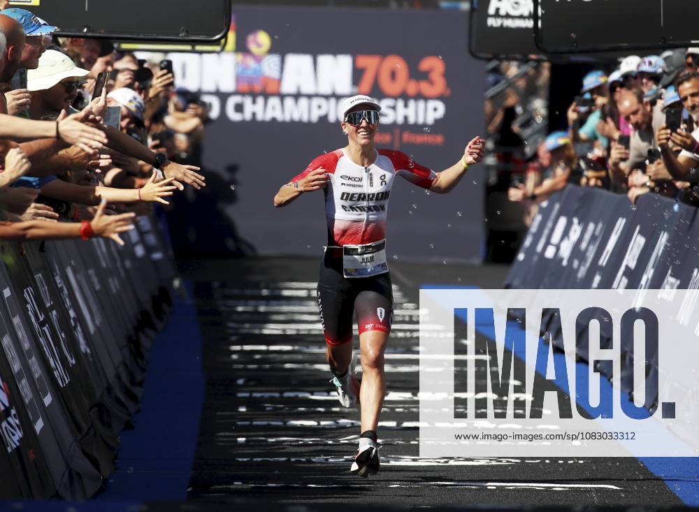 Ironman 70.3 femmes PHOTOPQR NICE MATIN Dylan Meiffret ; Nice ; 12 09 2026 ; Premier jour féminin de l Ironman 70.3 a Nice ICI : La suisse Julie Derron arrive 2e - Nice, France, September 12, 2026. The first day of the 2026 IRONMAN 70.3 World Championship, WM, Weltmeisterschaft in Nice, dedicated to the women’s race. Professional women started at 7 a.m. from Plage des Ponchettes, followed by age-group competitors. The triathlon consists of a 1.9 km swim, a 90 km bike course through the Alpes-Maritimes and a 21.1 km run along the Promenade des Anglais. Nice France