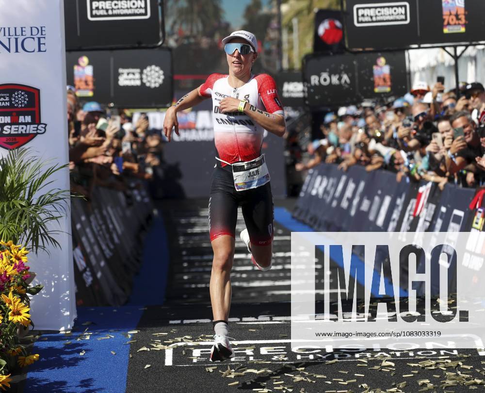 Ironman 70.3 femmes PHOTOPQR NICE MATIN Dylan Meiffret ; Nice ; 12 09 2026 ; Premier jour féminin de l Ironman 70.3 a Nice ICI : La suisse Julie Derron arrive 2e - Nice, France, September 12, 2026. The first day of the 2026 IRONMAN 70.3 World Championship, WM, Weltmeisterschaft in Nice, dedicated to the women’s race. Professional women started at 7 a.m. from Plage des Ponchettes, followed by age-group competitors. The triathlon consists of a 1.9 km swim, a 90 km bike course through the Alpes-Maritimes and a 21.1 km run along the Promenade des Anglais. Nice France