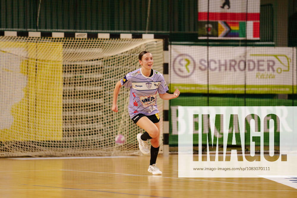 2 Alsco Women s Handball Bundesliga, Matchday 3: Füchse Berlin vs. Rostocker Handball Club. Patrycja Drewnik of the Rostocker Handball Club, 34, celebrates after scoring a goal on September 12, 2026, at the Charlottenburg Sports Hall in Berlin, Germany.