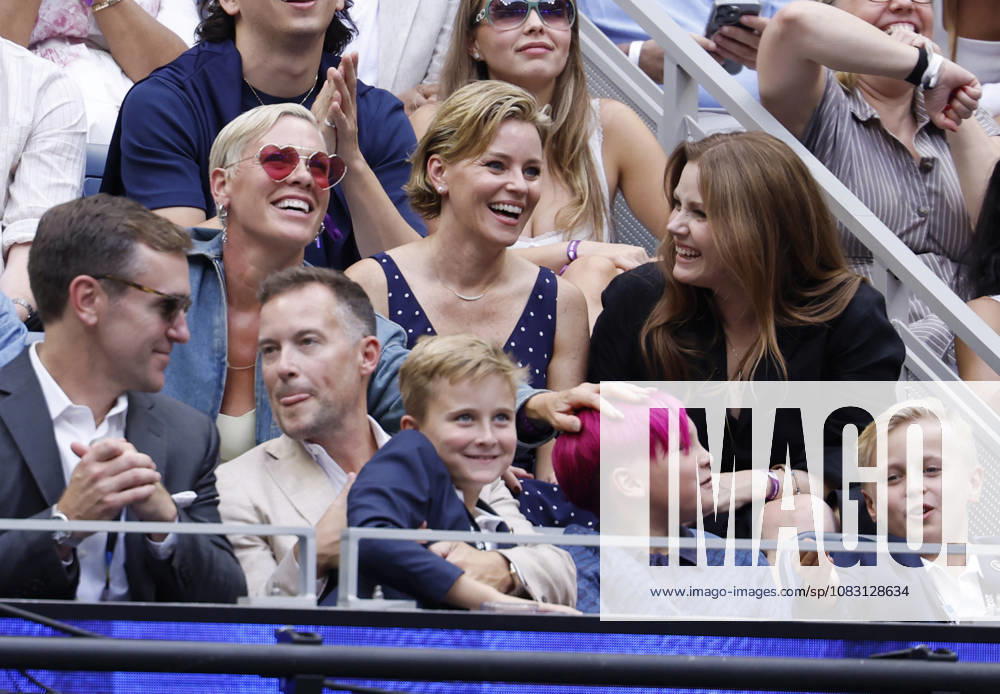 Pink, Amy Adams and Elizabeth Banks watch Elena Rybakina of Kazakhstan play Aryna Sabalenka of Belarus in the Women s Finals match in Arthur Ashe Stadium at the 2026 US Open Tennis Championship at the USTA Billie Jean King National Tennis Center in New York City on Saturday, September 12, 2026. Rybakina won with a score of 6-4, 5-7, 6-2. NYP20260912019 JOHNxANGELILLO