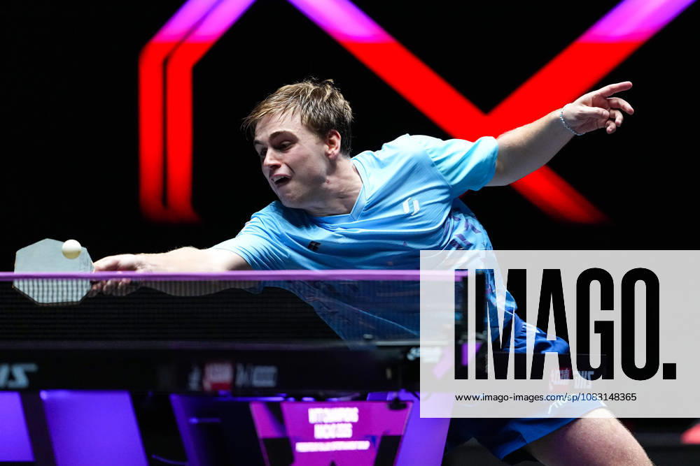 (260913) -- MACAO, Sept. 13, 2026 -- Truls Moregard competes during the men s singles semifinal match between Truls Moregard of Sweden and Harimoto Tomokazu of Japan at the 2026 World Table tennis, Tischtennis (WTT) Champions Macao in Macao, south China, Sept. 13, 2026. ) (SP)CHINA-MACAO-TABLE TENNIS-WTT-MEN S SINGLES (CN) CheongxKamxKa