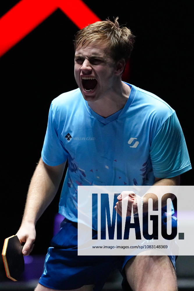 (260913) -- MACAO, Sept. 13, 2026 -- Truls Moregard celebrates scoring during the men s singles semifinal match between Truls Moregard of Sweden and Harimoto Tomokazu of Japan at the 2026 World Table tennis, Tischtennis (WTT) Champions Macao in Macao, south China, Sept. 13, 2026. ) (SP)CHINA-MACAO-TABLE TENNIS-WTT-MEN S SINGLES (CN) CheongxKamxKa
