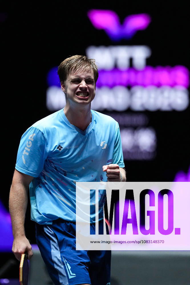 (260913) -- MACAO, Sept. 13, 2026 -- Truls Moregard celebrates scoring during the men s singles semifinal match between Truls Moregard of Sweden and Harimoto Tomokazu of Japan at the 2026 World Table tennis, Tischtennis (WTT) Champions Macao in Macao, south China, Sept. 13, 2026. ) (SP)CHINA-MACAO-TABLE TENNIS-WTT-MEN S SINGLES (CN) CheongxKamxKa