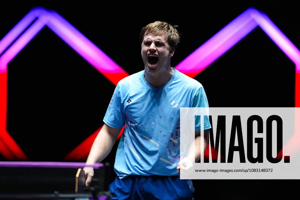 (260913) -- MACAO, Sept. 13, 2026 -- Truls Moregard celebrates scoring during the men s singles semifinal match between Truls Moregard of Sweden and Harimoto Tomokazu of Japan at the 2026 World Table tennis, Tischtennis (WTT) Champions Macao in Macao, south China, Sept. 13, 2026. ) (SP)CHINA-MACAO-TABLE TENNIS-WTT-MEN S SINGLES (CN) CheongxKamxKa