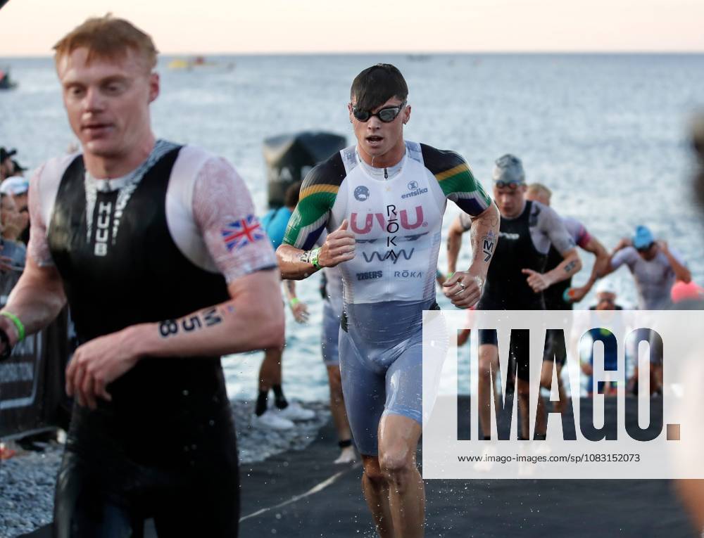 Ironman 70.3 masculin PHOTOPQR NICE MATIN Dylan Meiffret ; Nice ; 13 09 2026 ; Ironman 70.3 masculin, départ natation et, sortie d eau. Vélo départ Nice; September 13, 2026; Men s Ironman 70.3: swim start and swim exit; bike start. Nice France
