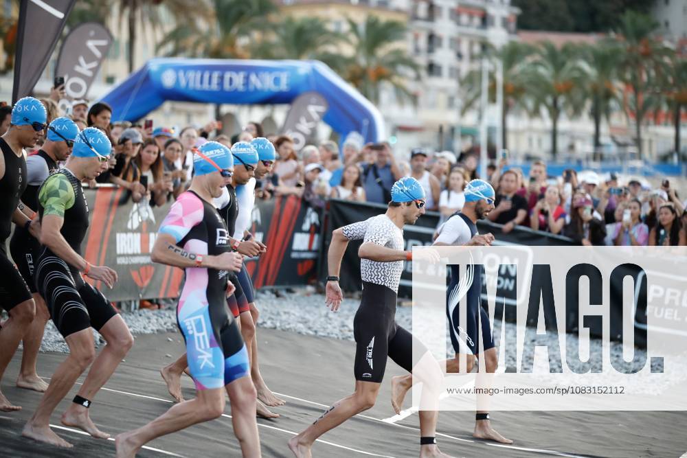 Ironman 70.3 masculin PHOTOPQR NICE MATIN Dylan Meiffret ; Nice ; 13 09 2026 ; Ironman 70.3 masculin, départ natation et, sortie d eau. Vélo départ Nice; September 13, 2026; Men s Ironman 70.3: swim start and swim exit; bike start. Nice France