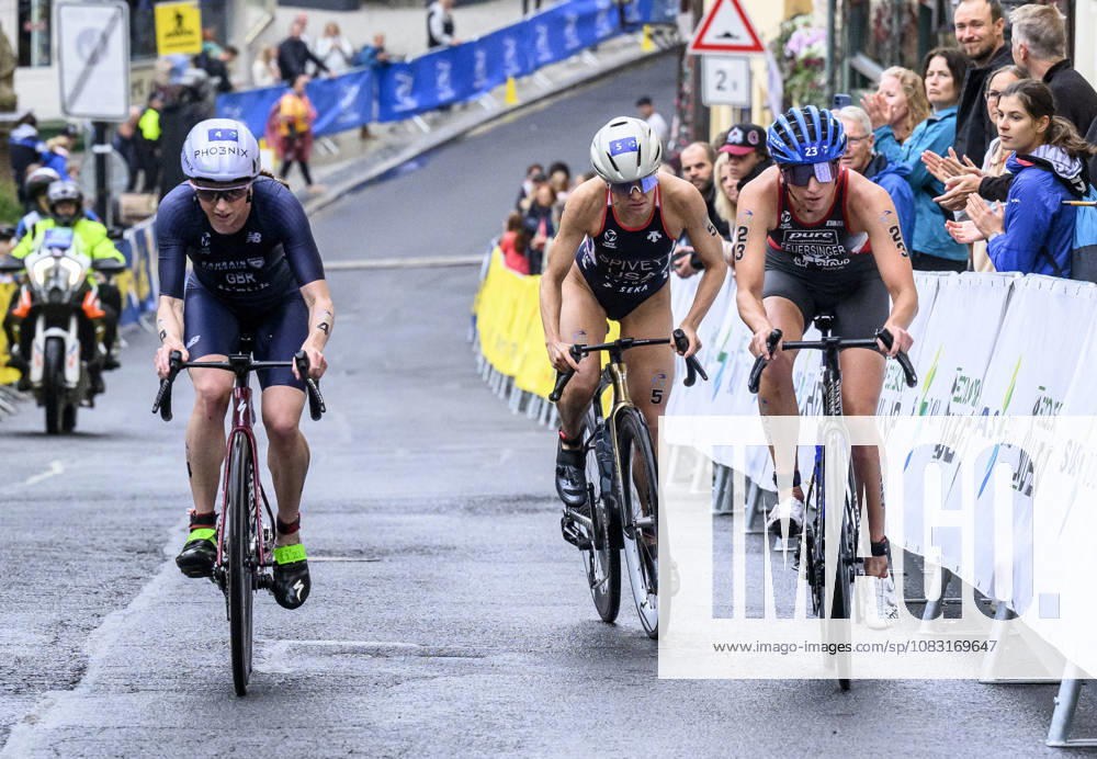 Triathlon World Championship, WM, Weltmeisterschaft races, women, September 13, 2026, Karlovy Vary, Czech Republic. (L-R) Georgia Taylor-Brown of Britain, Taylor Spivey of USA and Therese Feuersinger of Austria. (CTKxPhoto OndrejxHajek) CTKPhotoP2026091302839 CTKPhotoP2026091302839