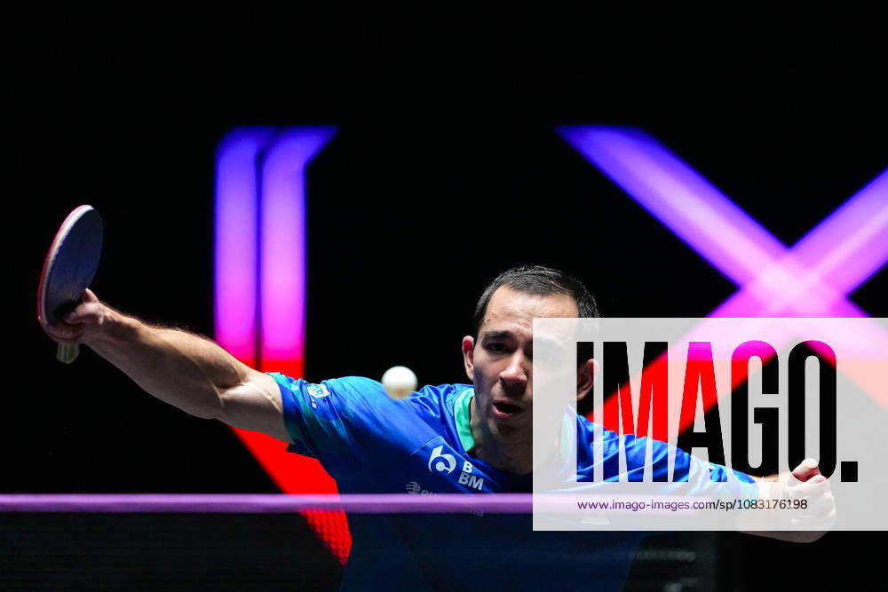 (260913) -- MACAO, Sept. 13, 2026 -- Hugo Calderano competes during the men s singles semifinal match between Hugo Calderano of Brazil and Anton Kallberg of Sweden at the 2026 World Table tennis, Tischtennis (WTT) Champions Macao in Macao, south China, Sept. 13, 2026. ) (SP)CHINA-MACAO-TABLE TENNIS-WTT-MEN S SINGLES (CN) CheongxKamxKa