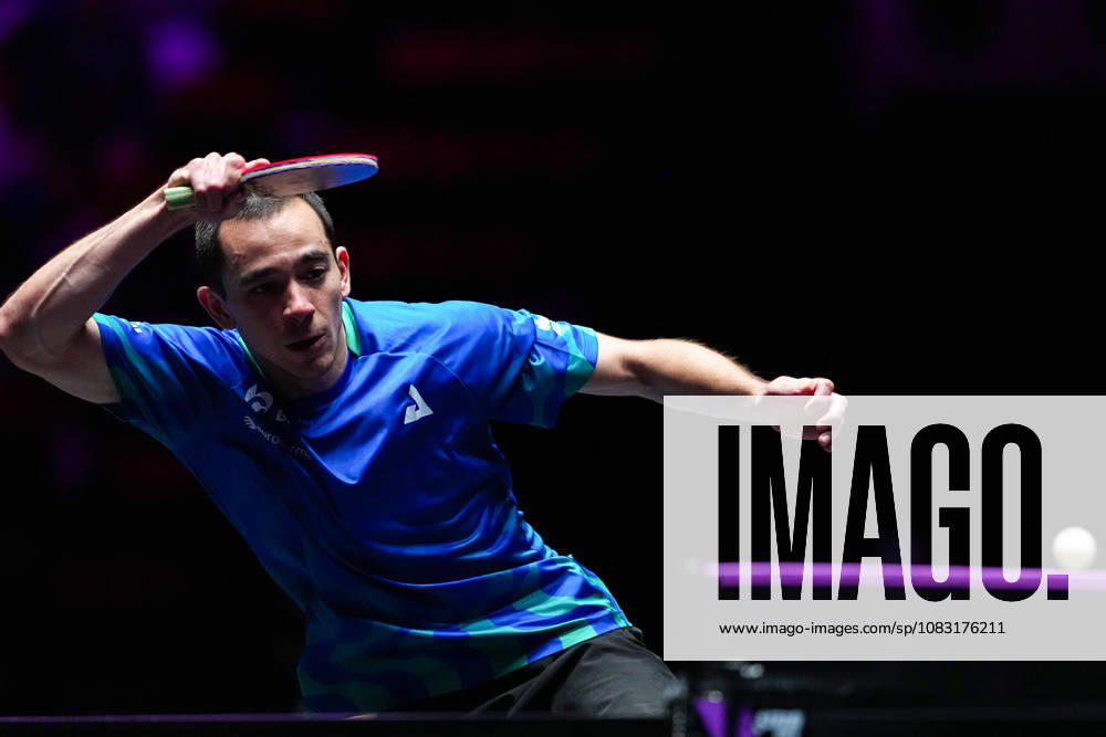 (260913) -- MACAO, Sept. 13, 2026 -- Hugo Calderano competes during the men s singles semifinal match between Hugo Calderano of Brazil and Anton Kallberg of Sweden at the 2026 World Table tennis, Tischtennis (WTT) Champions Macao in Macao, south China, Sept. 13, 2026. ) (SP)CHINA-MACAO-TABLE TENNIS-WTT-MEN S SINGLES (CN) CheongxKamxKa