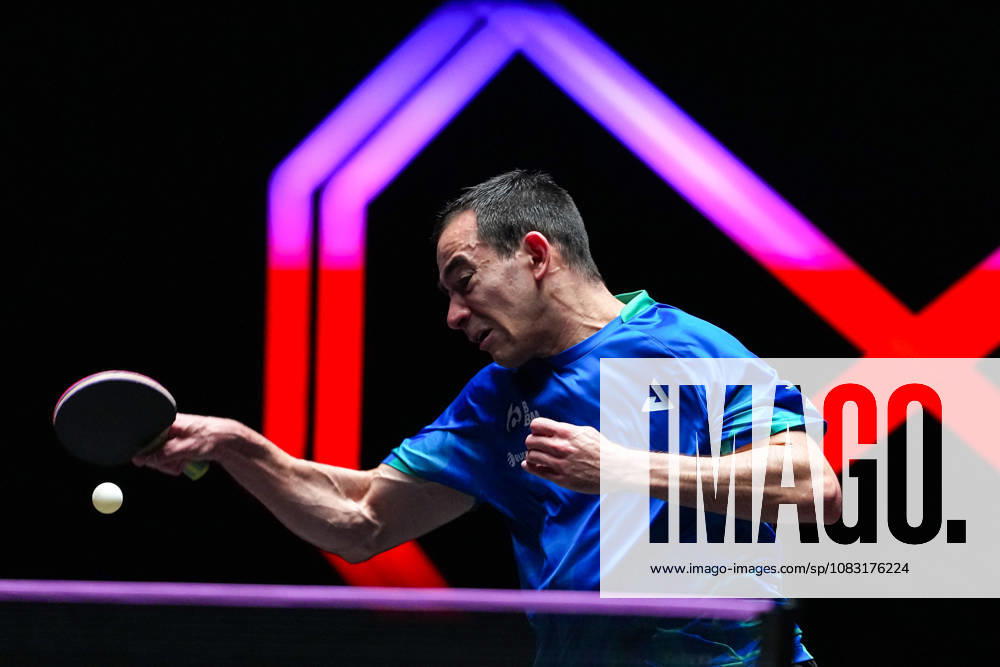 (260913) -- MACAO, Sept. 13, 2026 -- Hugo Calderano competes during the men s singles semifinal match between Hugo Calderano of Brazil and Anton Kallberg of Sweden at the 2026 World Table tennis, Tischtennis (WTT) Champions Macao in Macao, south China, Sept. 13, 2026. ) (SP)CHINA-MACAO-TABLE TENNIS-WTT-MEN S SINGLES (CN) CheongxKamxKa