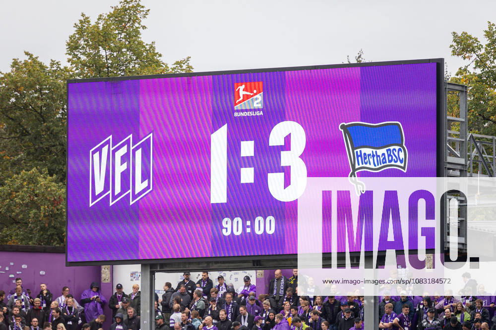 Scoreboard showing the score of 1–3 after the final whistle: GER, VfL Osnabrück vs. Hertha BSC, soccer, 2. Bundesliga, Matchday 5, 2026–2027 season, September 13, 2026 DFL regulations prohibit any use of photographs as image sequences and or quasi-video GER, VfL Osnabrück vs. Hertha BSC, soccer, 2. Bundesliga, Matchday 5, 2026–2027 season, September 13, 2026, Osnabrück