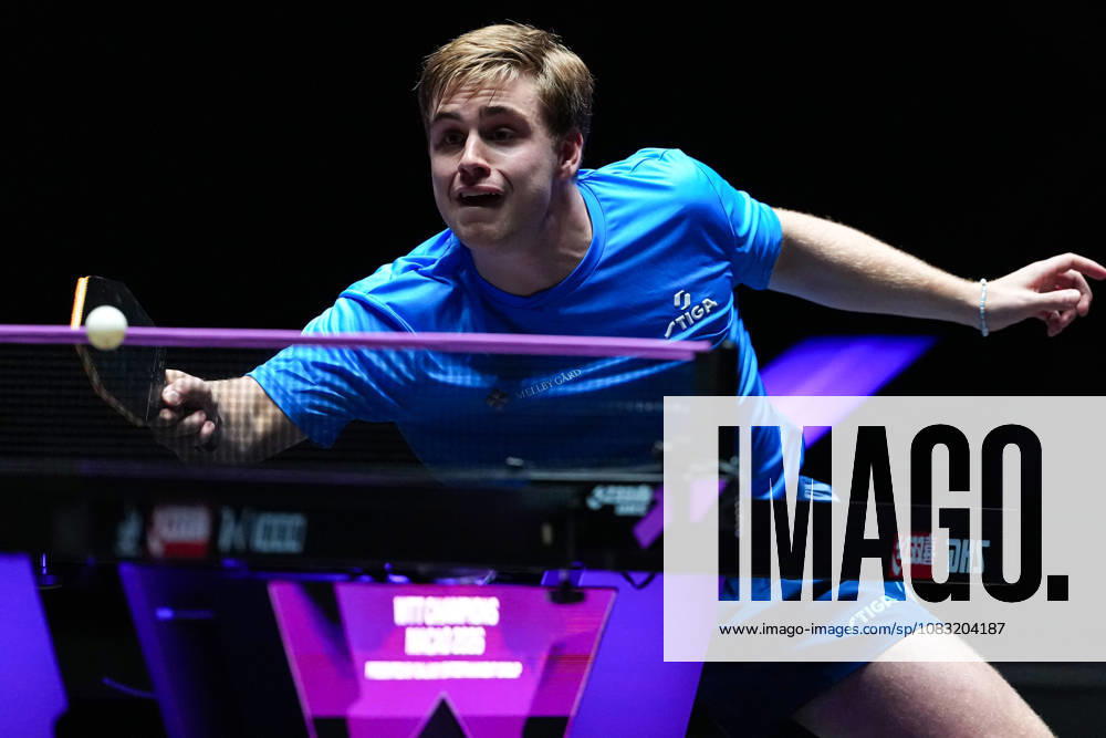 (260913) -- MACAO, Sept. 13, 2026 -- Truls Moregard hits a return during the men s singles final match between Hugo Calderano of Brazil and Truls Moregard of Sweden at the 2026 World Table tennis, Tischtennis (WTT) Champions Macao in Macao, south China, Sept. 13, 2026. ) (SP)CHINA-MACAO-TABLE TENNIS-WTT-MEN S SINGLES-FINAL (CN) CheongxKamxKa
